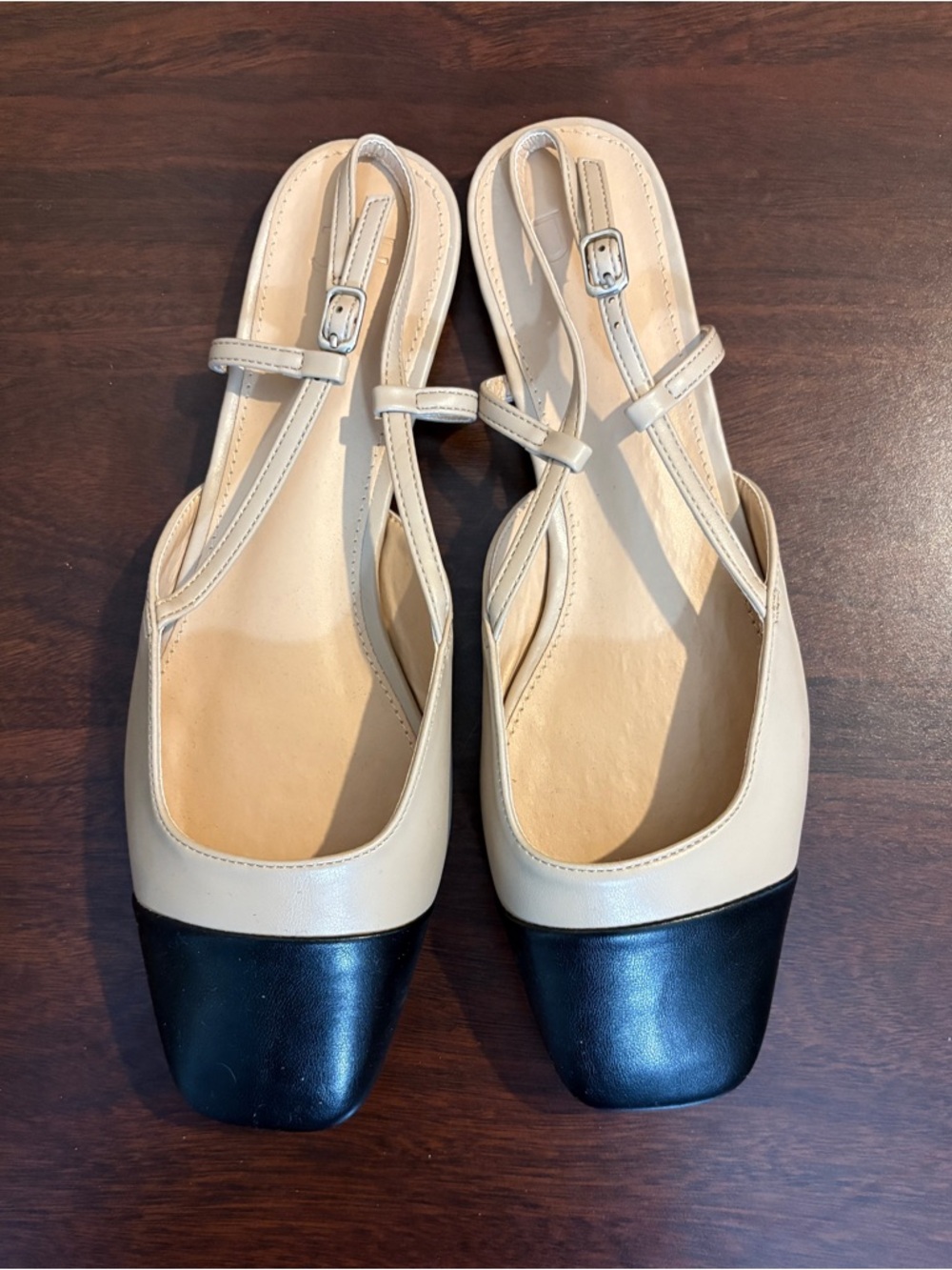 Beige and Black Two-Tone Slingback Flats new never worn